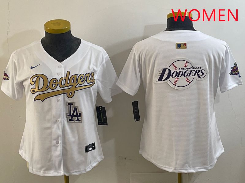 Women Los Angeles Dodgers Blank White Champion gold character 2025 Nike MLB Jersey style 30